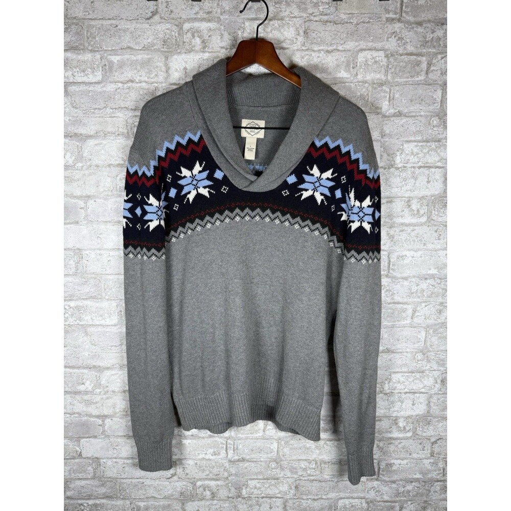 St John’s Bay Fair Isle Sweater Men’s Lg Shawl Collar Nordic  Cozy Grandpa Core